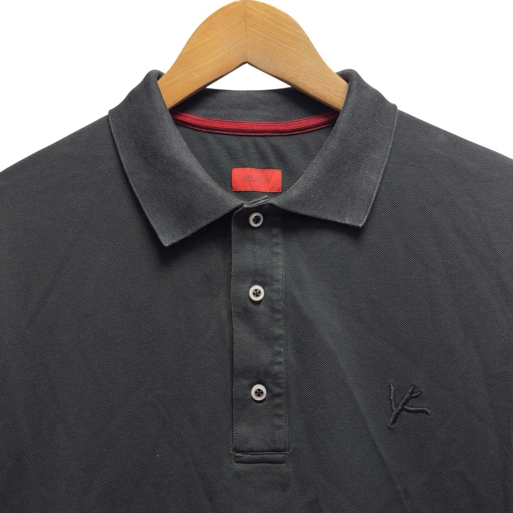 Isaia Napoli Men's XL Black Pique Cotton Knit Embroidered Logo Polo Shirt Italy